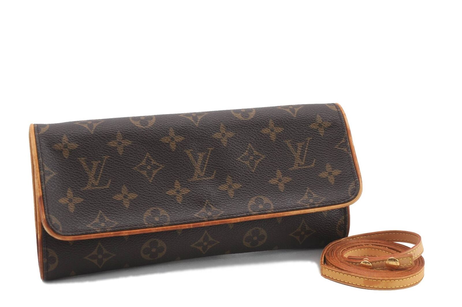 Authentic LOUIS VUITTON Monogram Pochette Twin GM Shoulder Pouch M51852 LV H4383