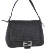 Authentic FENDI Zucca Mamma Baguette Shoulder Hand Bag Wool Leather Black H4390