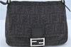 Authentic FENDI Zucca Mamma Baguette Shoulder Hand Bag Wool Leather Black H4390