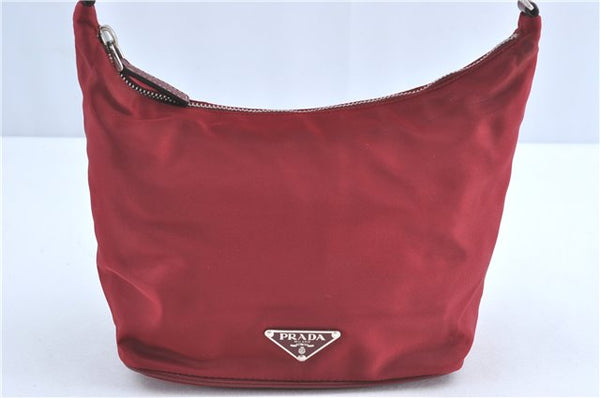 Authentic PRADA Nylon Tessuto Leather Hand Bag Pouch Purse BR1269 Red H4434