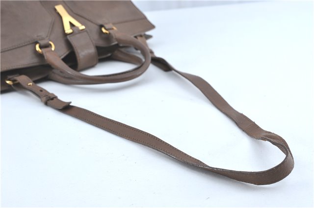 Authentic SAINT LAURENT Cabas Chyc 2Way Shouder Hand Bag Leather Brown H4474