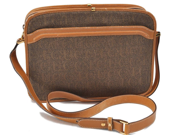 Authentic GUCCI Shoulder Cross Body Bag Purse Canvas Leather Brown H4494
