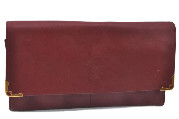 Authentic CARTIER Must de Cartier Clutch Bag Leather Bordeaux Red H4599