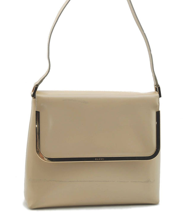 Authentic GUCCI Shoulder Bag Purse Leather Ivory Junk H4674