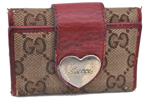 Auth GUCCI Heart Motif 6 Key Case Holder GG Canvas Leather 203551 Brown H4685