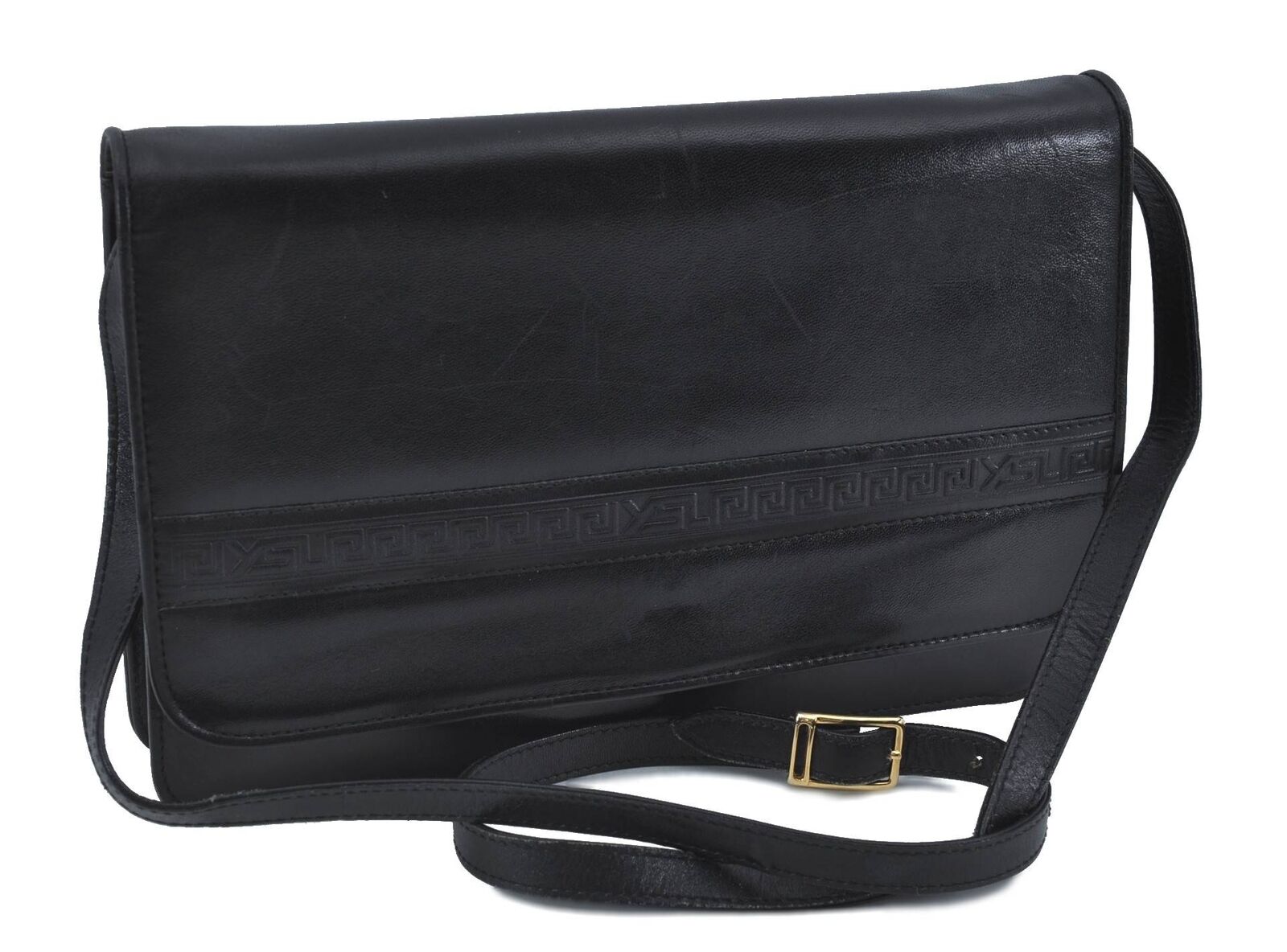 Authentic YVES SAINT LAURENT Shoulder Cross Body Bag Leather Black H4687