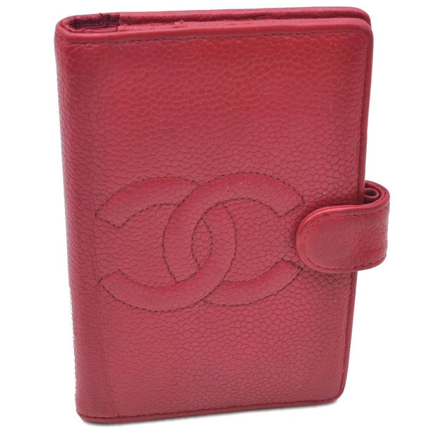 Authentic CHANEL Caviar Skin CC Logo Day Planner Notebook Cover Pink H4705