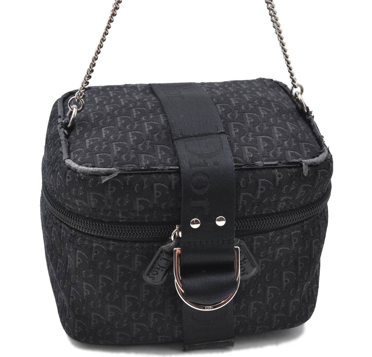 Authentic Christian Dior Trotter Vanity Case Pouch Canvas Enamel Black CD H4709