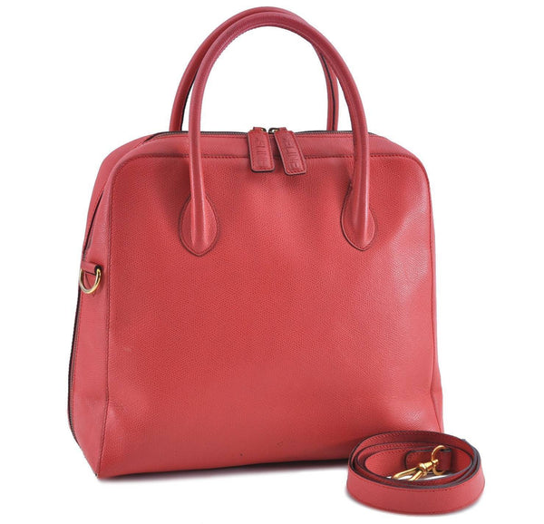 Authentic CELINE 2Way Shoulder Hand Bag Leather Red H4710