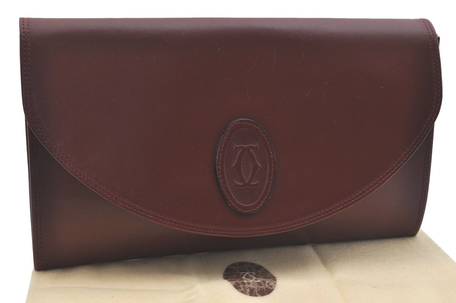 Authentic CARTIER Must de Cartier Clutch Bag Leather Bordeaux Red H4776