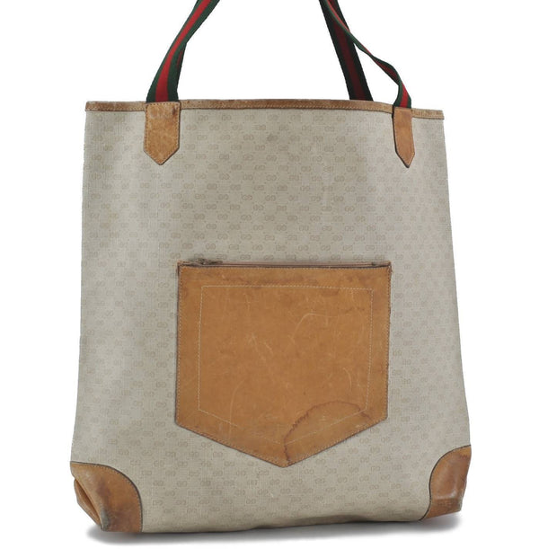 Auth GUCCI Wab Sherry Line Micro GG PVC Leather Shoulder Tote Bag Ivory H4786