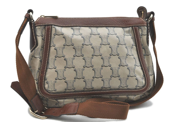 Authentic CELINE Macadam Shoulder Cross Body Bag PVC Leather Beige Brown H4803