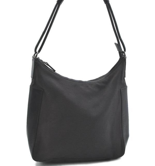 Authentic GUCCI Shoulder Bag Canvas Leather 0018766 Black H4825