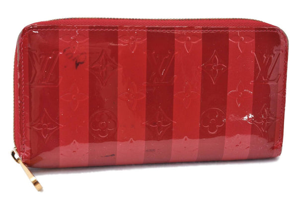 Auth LOUIS VUITTON Vernis Rayures Zippy Wallet Long Purse Red M91718 LV H4843