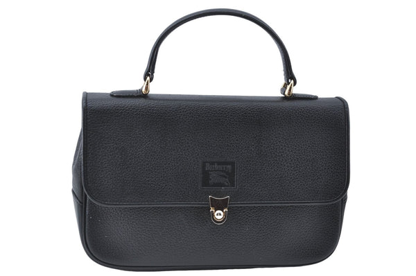 Authentic Burberrys Vintage Leather Hand Bag Purse Black H4844