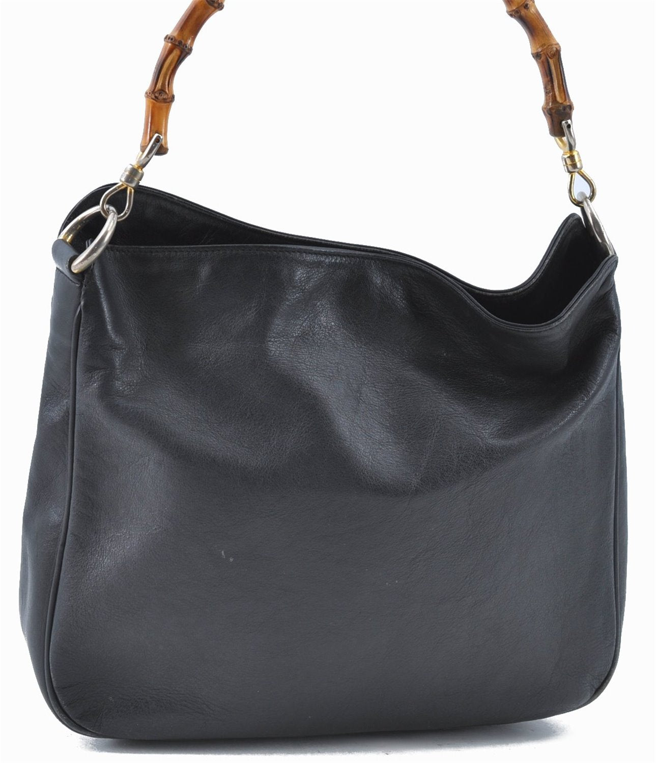 Authentic GUCCI Bamboo Hand Bag Purse Leather Black H4850