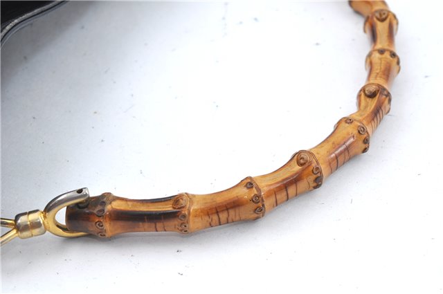 Authentic GUCCI Bamboo Hand Bag Purse Leather Black H4850