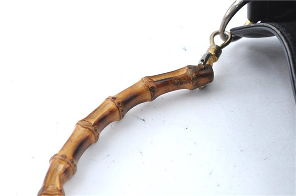 Authentic GUCCI Bamboo Hand Bag Purse Leather Black H4850