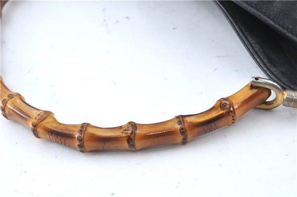 Authentic GUCCI Bamboo Hand Bag Purse Leather Black H4850