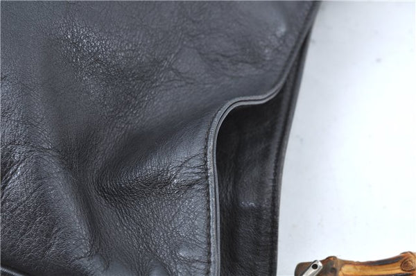 Authentic GUCCI Bamboo Hand Bag Purse Leather Black H4850