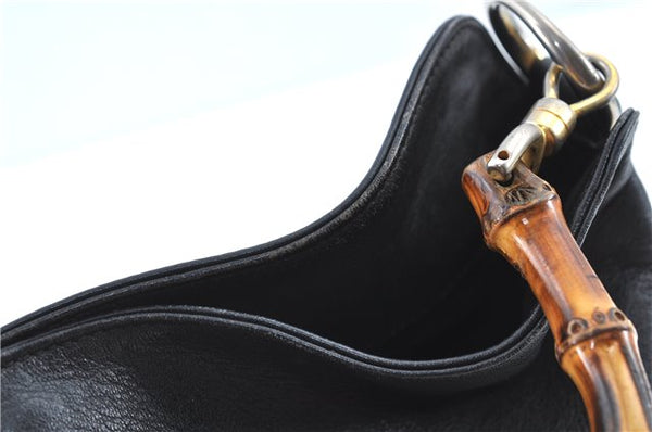 Authentic GUCCI Bamboo Hand Bag Purse Leather Black H4850