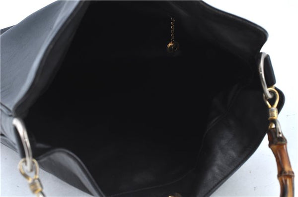 Authentic GUCCI Bamboo Hand Bag Purse Leather Black H4850