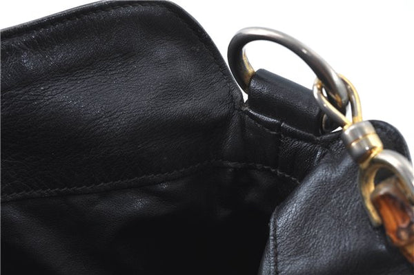 Authentic GUCCI Bamboo Hand Bag Purse Leather Black H4850