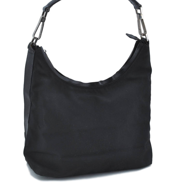 Authentic GUCCI Shoulder Hand Bag Purse Nylon Leather 0000602 Black H4851