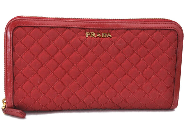 Authentic PRADA Nylon Leather Long Wallet Purse Red H4862