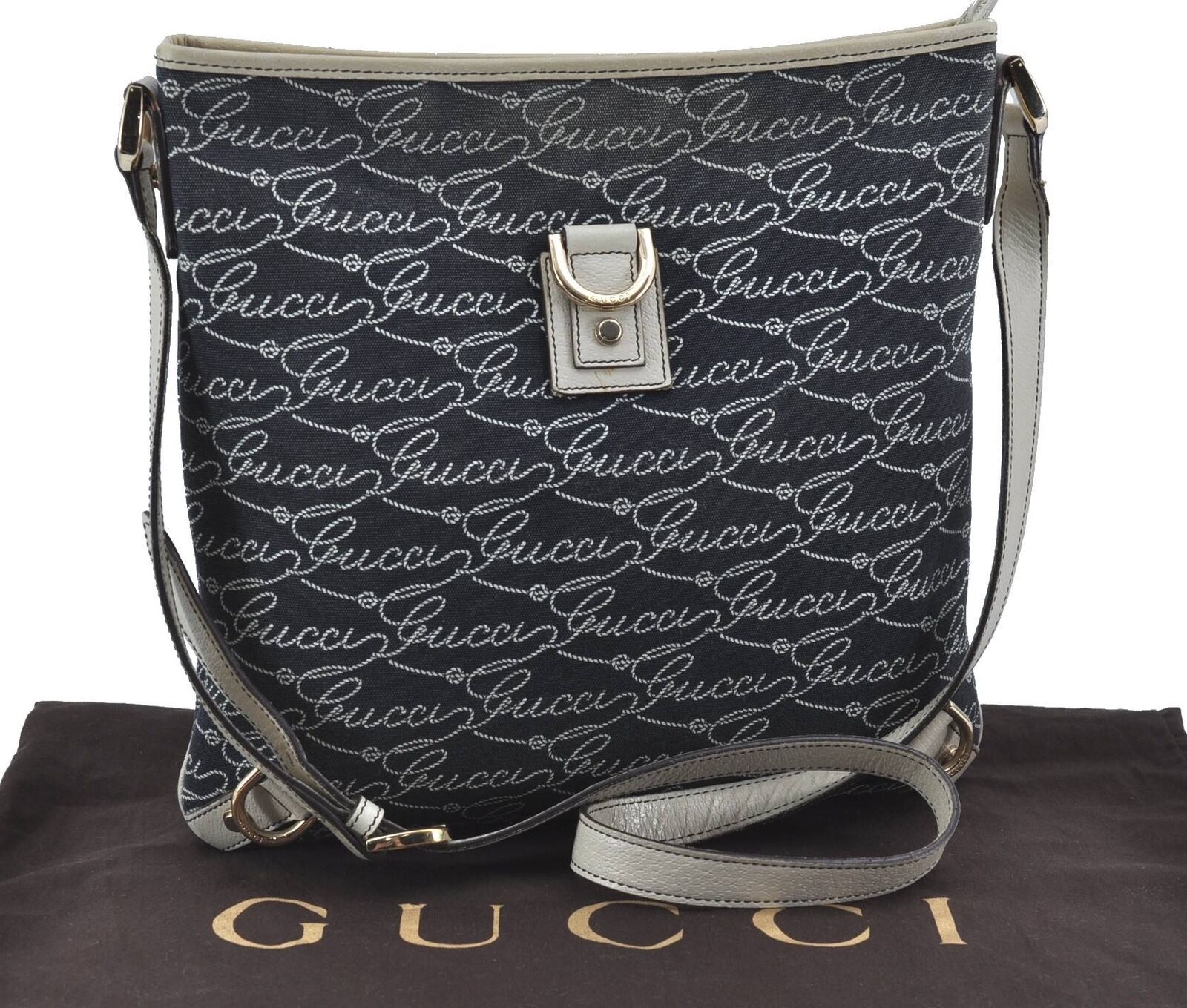 Authentic GUCCI Abbey Shoulder Cross Body Bag Canvas Leather 131326 Blue H5048