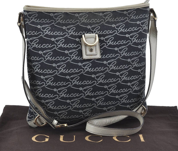 Authentic GUCCI Abbey Shoulder Cross Body Bag Canvas Leather 131326 Blue H5048