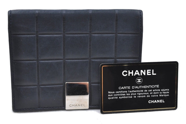 Authentic CHANEL Chocolate Bar Lamb Skin Notebook Cover Black CC H5102