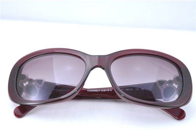 Auth CHANEL Sunglasses Plastic Rhinestone CC Logos CoCo Mark 5181-B-A Red H5106