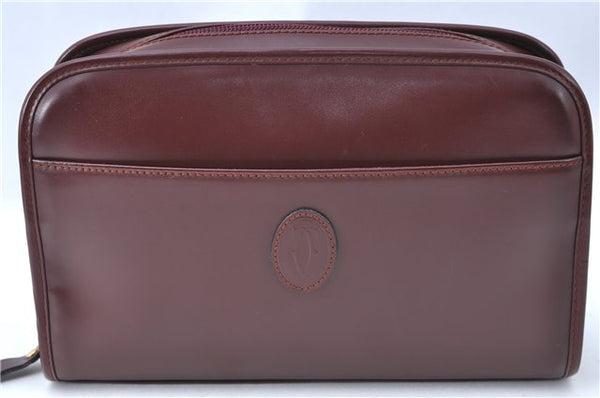 Authentic Cartier Must de Cartier Clutch Bag Purse Leather Bordeaux Red H5151