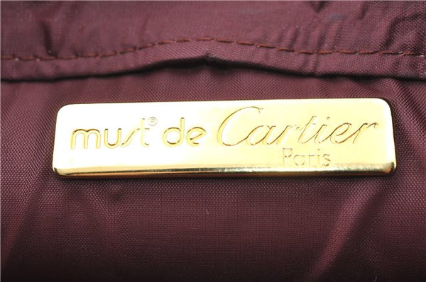 Authentic Cartier Must de Cartier Clutch Bag Purse Leather Bordeaux Red H5151