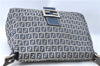 Auth FENDI Zucchino Mamma Baguette Shoulder Bag Canvas Leather Navy Blue H5163