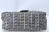 Auth FENDI Zucchino Mamma Baguette Shoulder Bag Canvas Leather Navy Blue H5163