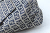 Auth FENDI Zucchino Mamma Baguette Shoulder Bag Canvas Leather Navy Blue H5163