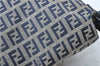 Auth FENDI Zucchino Mamma Baguette Shoulder Bag Canvas Leather Navy Blue H5163