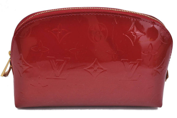 Authentic LOUIS VUITTON Vernis Pochette Cosmetic Pouch Red M91496 LV H5260