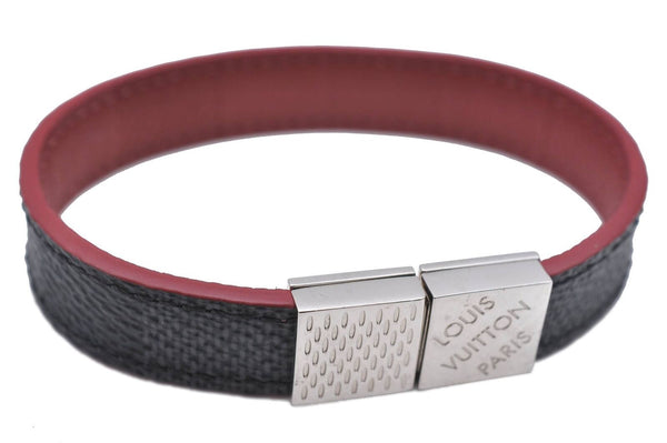 Auth LOUIS VUITTON Damier Graphite Brasserie Pull It Bracelet M6190D Red H5298