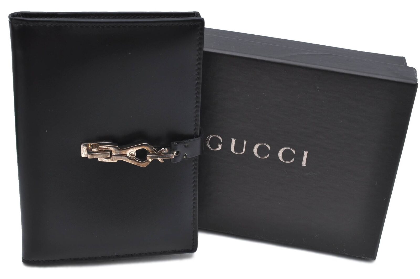Authentic GUCCI Agenda Notebook Cover Leather Black Box H5332