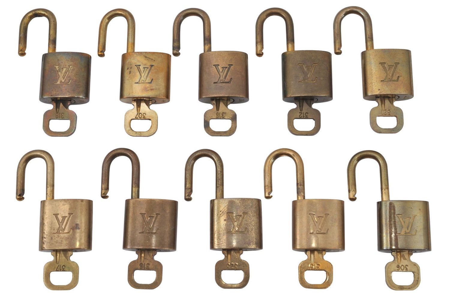 Authentic LOUIS VUITTON Padlock & Keys Gold 10Set LV H5387