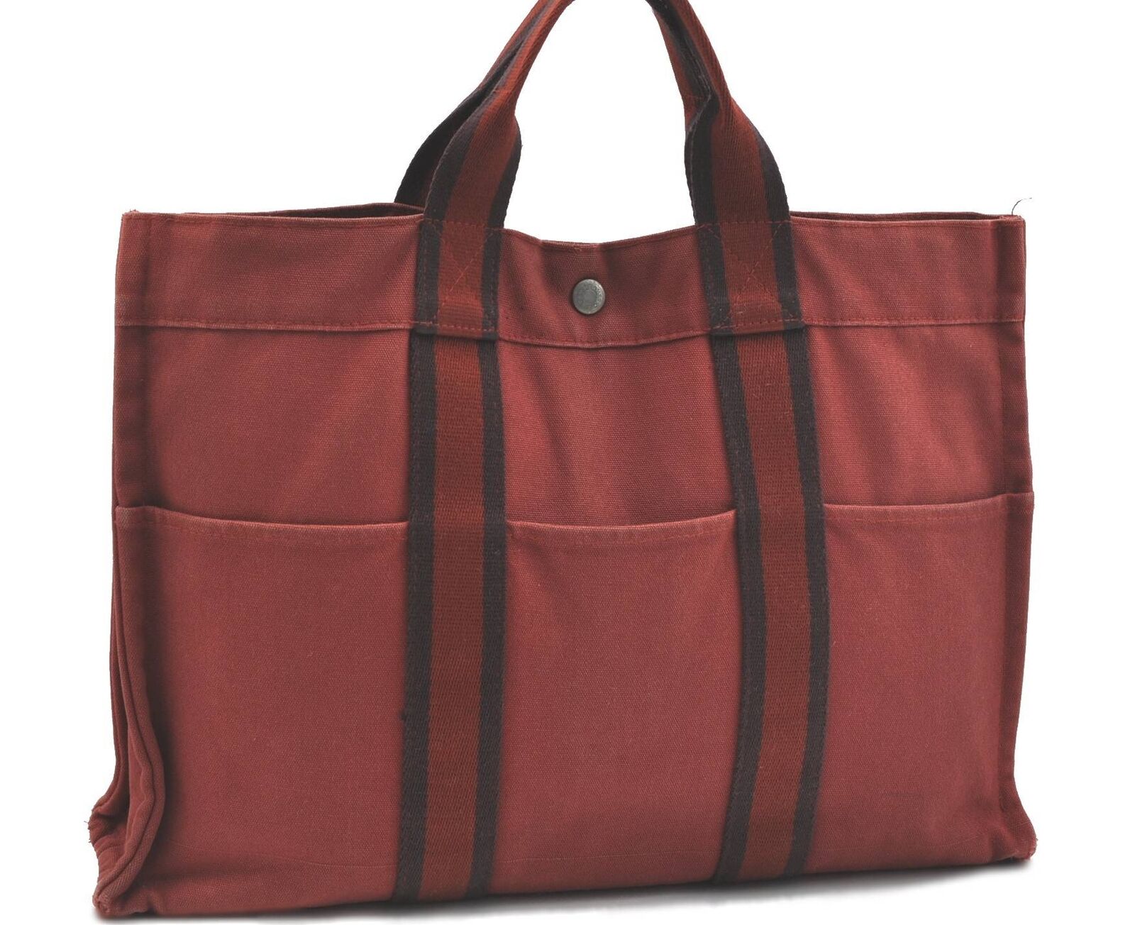 Authentic HERMES Fourre Tout MM Hand Tote Bag Canvas Red H5477