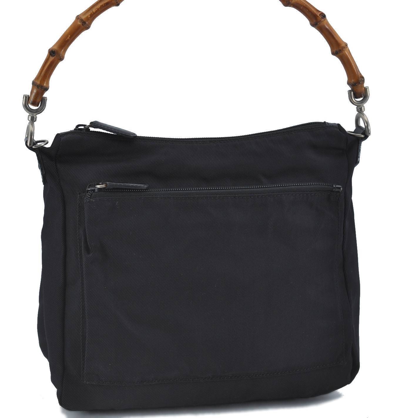 Authentic GUCCI Bamboo Shoulder Bag Nylon Leather Black H5559