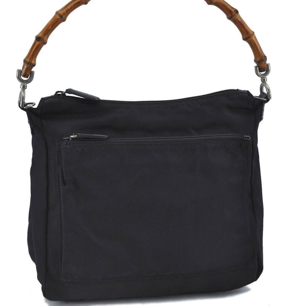 Authentic GUCCI Bamboo Shoulder Bag Nylon Leather Black H5559