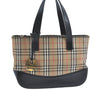 Authentic BURBERRY Nova Check Canvas Leather Tote Hand Bag Purse Beige H5597