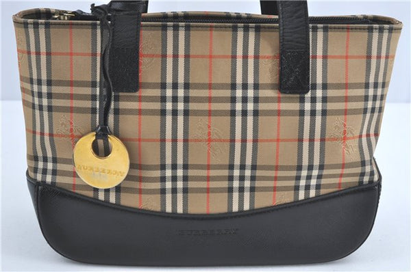 Authentic BURBERRY Nova Check Canvas Leather Tote Hand Bag Purse Beige H5597