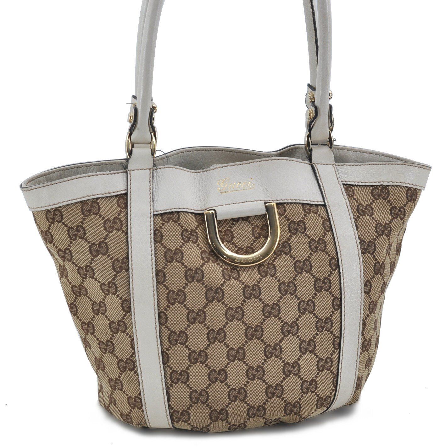 Authentic GUCCI Abbey Shoulder Tote Bag GG Canvas Leather 211983 Brown H5636