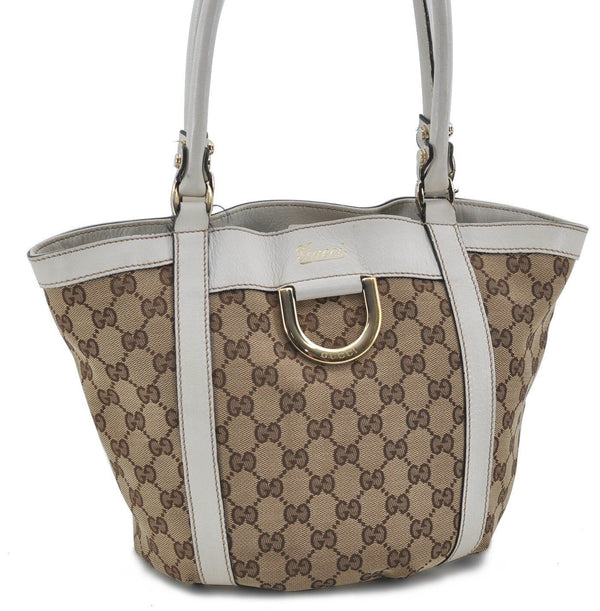 Authentic GUCCI Abbey Shoulder Tote Bag GG Canvas Leather 211983 Brown H5636